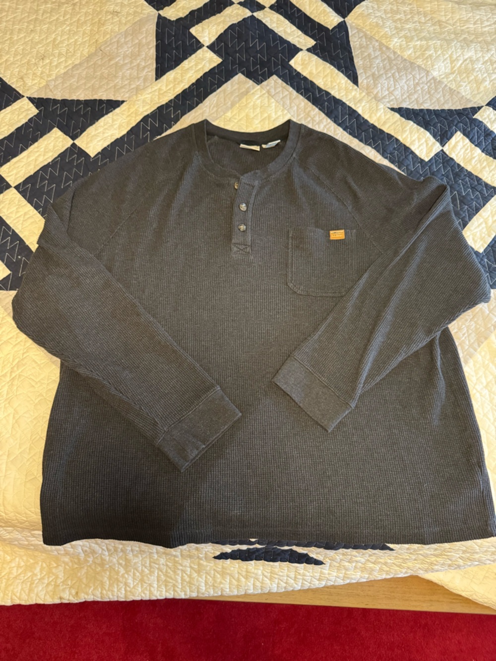LL Bean Long Sleeve Waffle Knit Henley - Black - 3XL